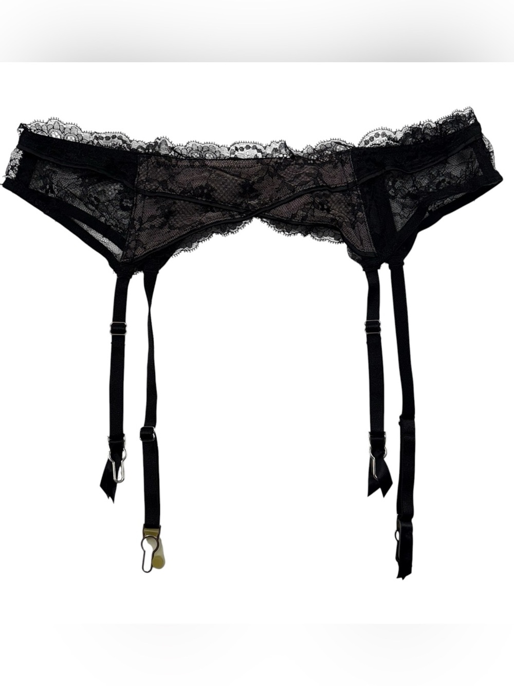 Victoria's Secret Black Sheer Lace Garter Suspender Belt Adjustable M/L Lingerie